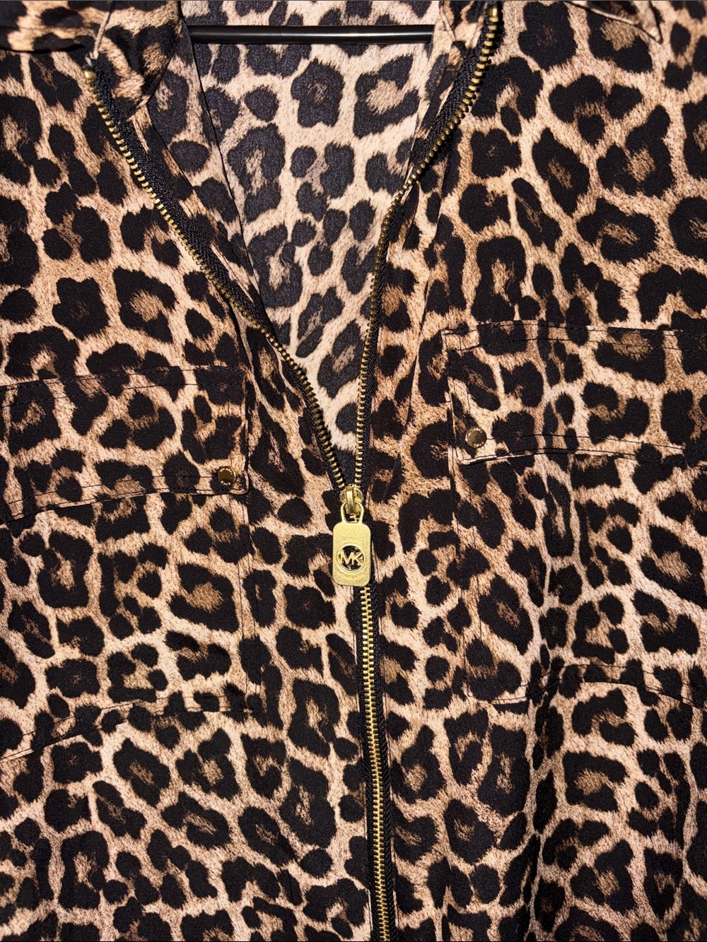 Michael Kors Leopard Print Zip-Front Shirt - Brown/Black M - Picture 3 of 6